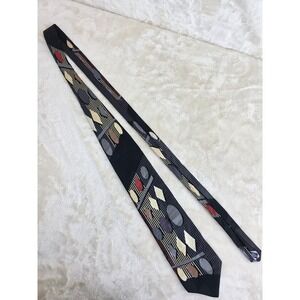 Zylos George‎ Machado Mens Silk Tie Black Grey Geometric Abstract Circles
